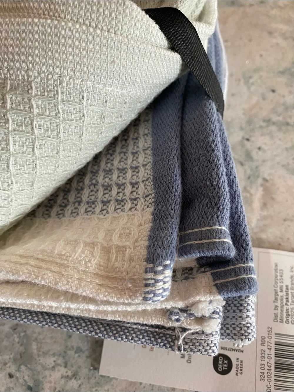 Waffle Weave Wash Cloth Towel Set in Blue and Cream 12”